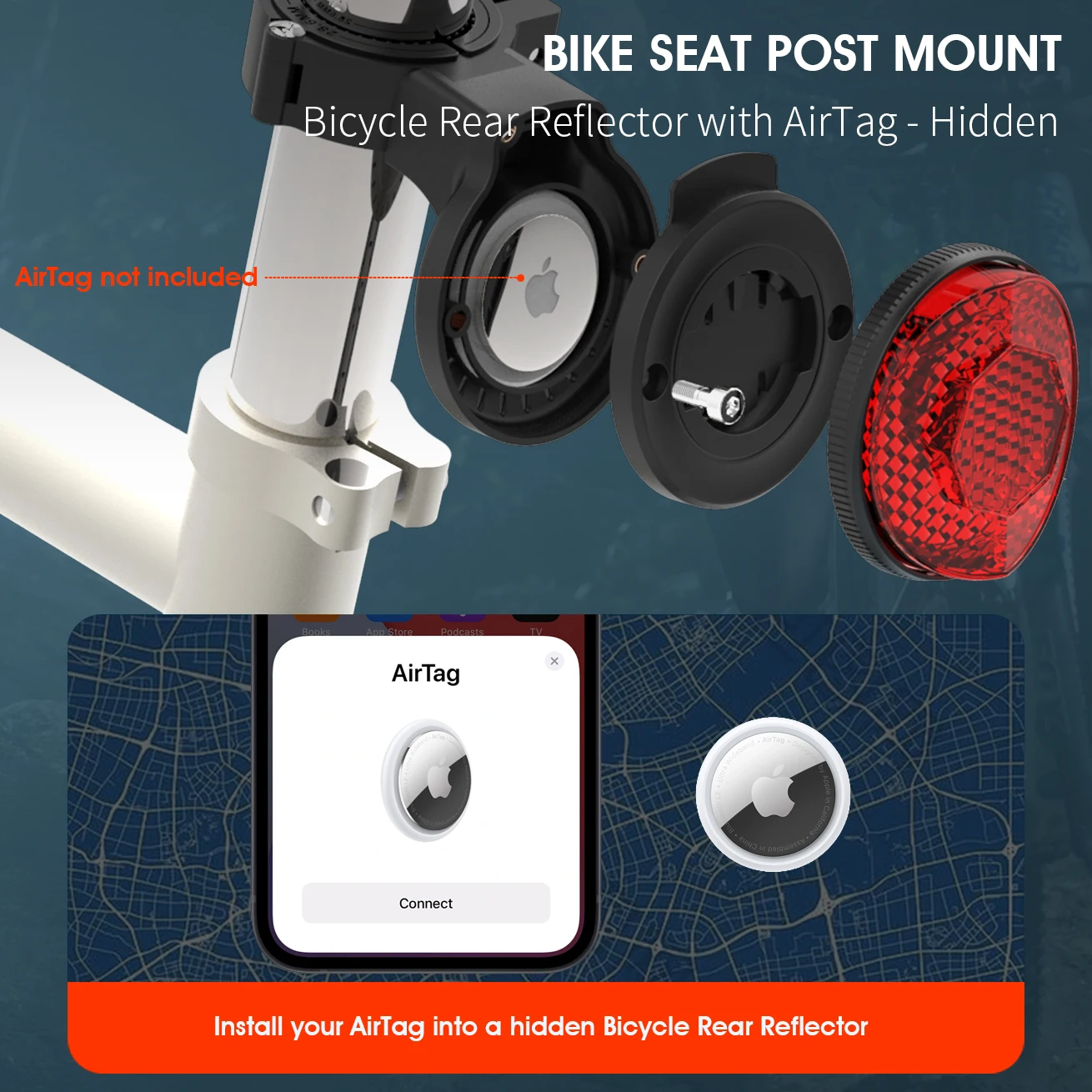 Airtag Bike Mount Motorcycle Holder Bicycle MTB GPS Stand for Apple iPhone Garmin Varia Radar Tracker Reflector Hidden Air Tag