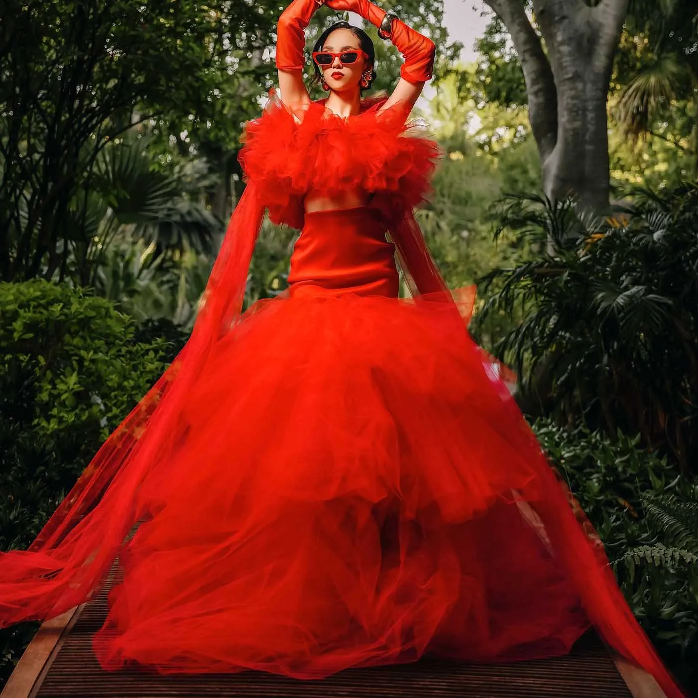 

Fire Red Mermaid Skirt Flying Volume Tulle Long Skirt for Photoshoot Birthday Wear Tutu Skirts Shoot Props Faldas para mujeres