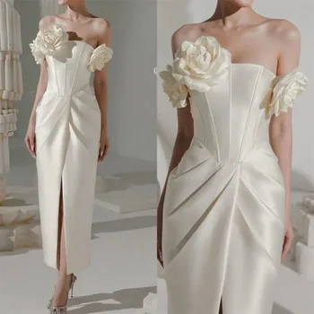 女性用ノースリーブボールガウン,花柄,ストラップレス,足首丈,スリット,スリムフィット,シンプル,エレガント,イブニングドレス,ラグジュアリー