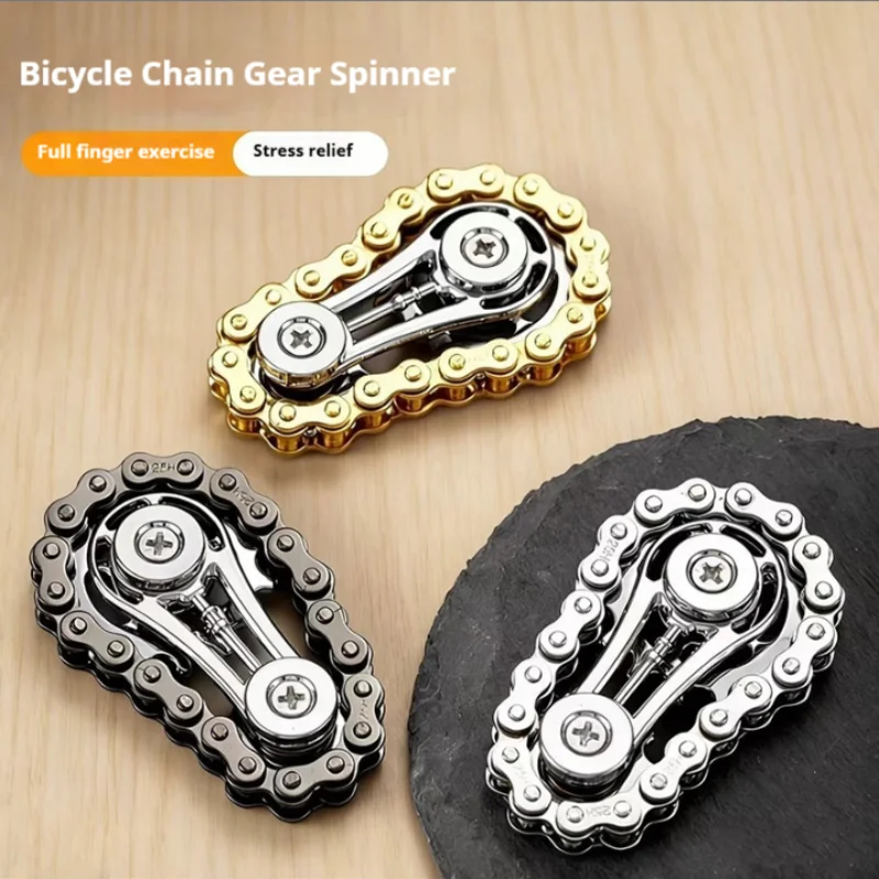 Fidget Chain Gear Fingertip Spinner Metal Sprocket Chain Fidget Toy Stress Relief Anxiety Reduction Mechanical Fidget Widget F