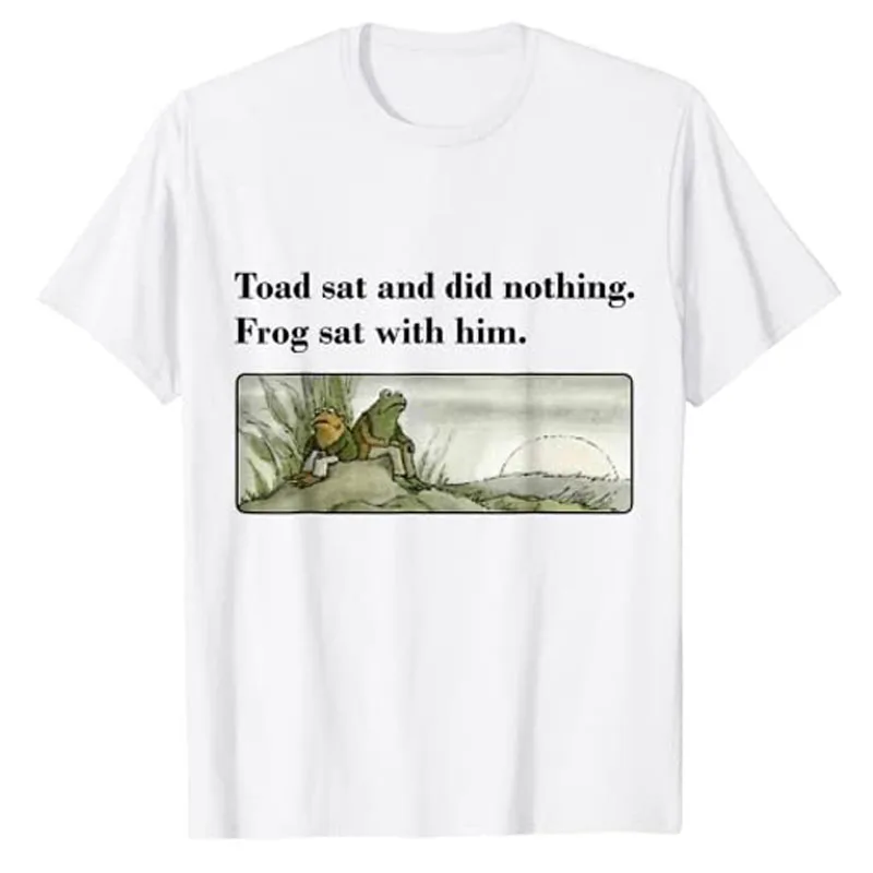 Toad Sat and Did Nothing Frog Sat with Him Apparel T-Shirt Funny Sayings Graphic Tee Tops Aesthetic Clothes Short Sleeve Blouses