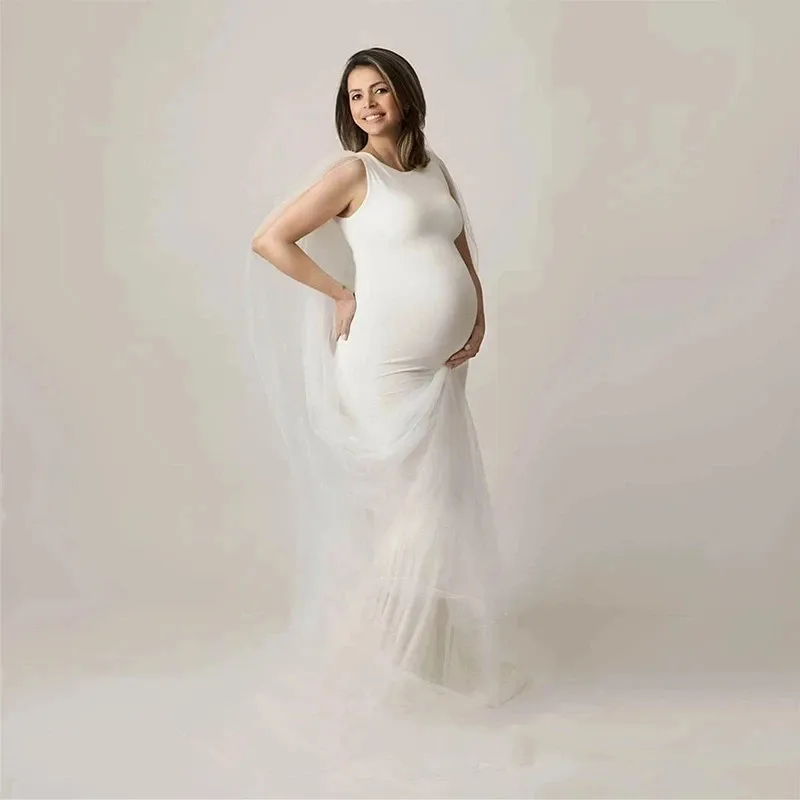 Tulle Shawl Maternity Dresses For Photo Shoot Sexy Fancy Pregnancy Maxi Gown Elegence Long Pregnant Women Photography Props 2024