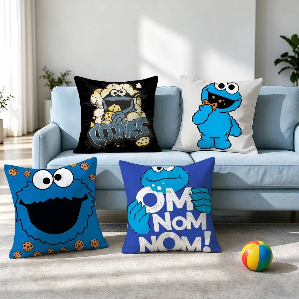 Sesame Street C-Cookie Monster  Pillow Case Square Double-Sided Sofa Cushion Cover Bedroom Bedside Pillow Gift