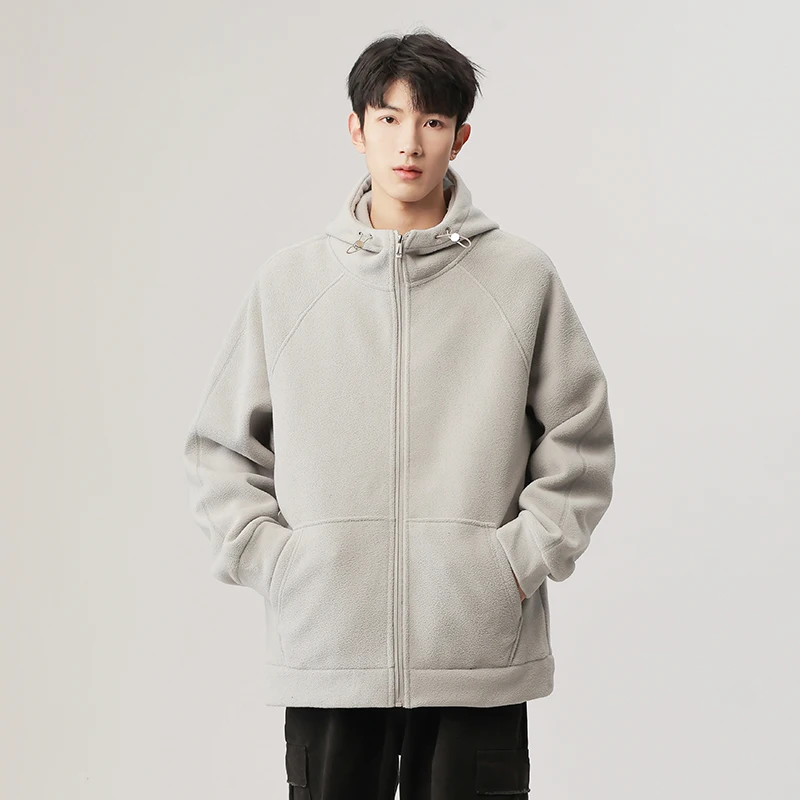 New Men'S Autumn Winter Casual Versatile Thick Polar Fleece Warm Coat Fashion Trendy Youth Hooded Outdoor Sports Fleece Jacket