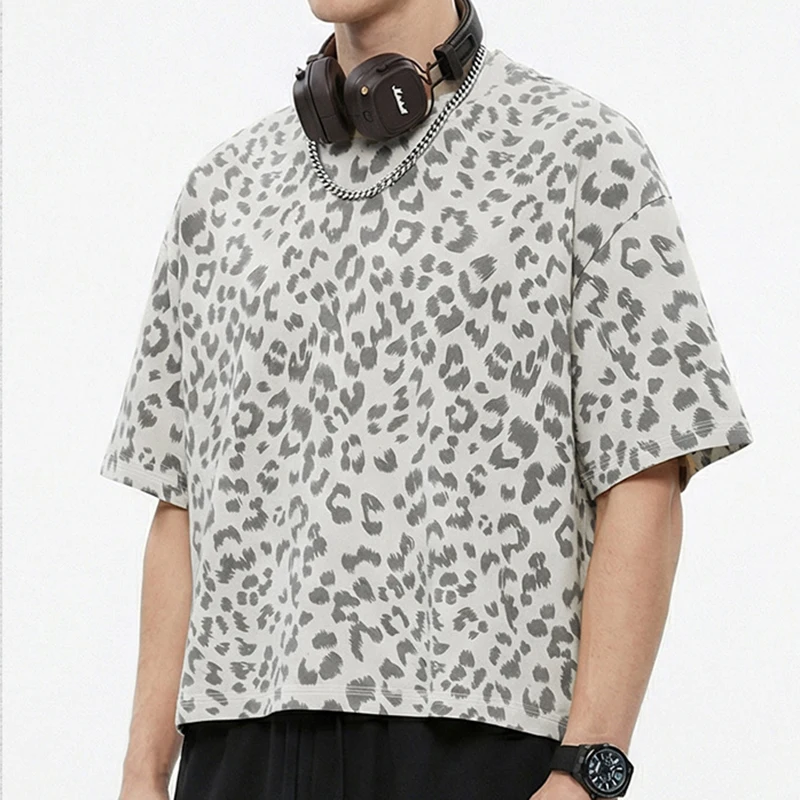 Leopard Print Men's T Shirt Cotton Quick Dry Smart Cotton Heat Transfer Edgy Streetwear Casual Premium Graphic Tee