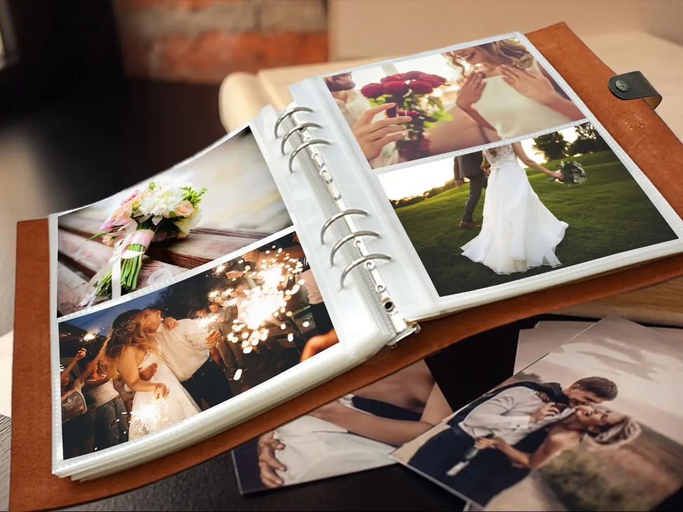 Personalized Custom Engraved Genuine Leather Photo Album - 4x6 300 Pockets, Refillable Binder Scrapbook with Memo, Customized