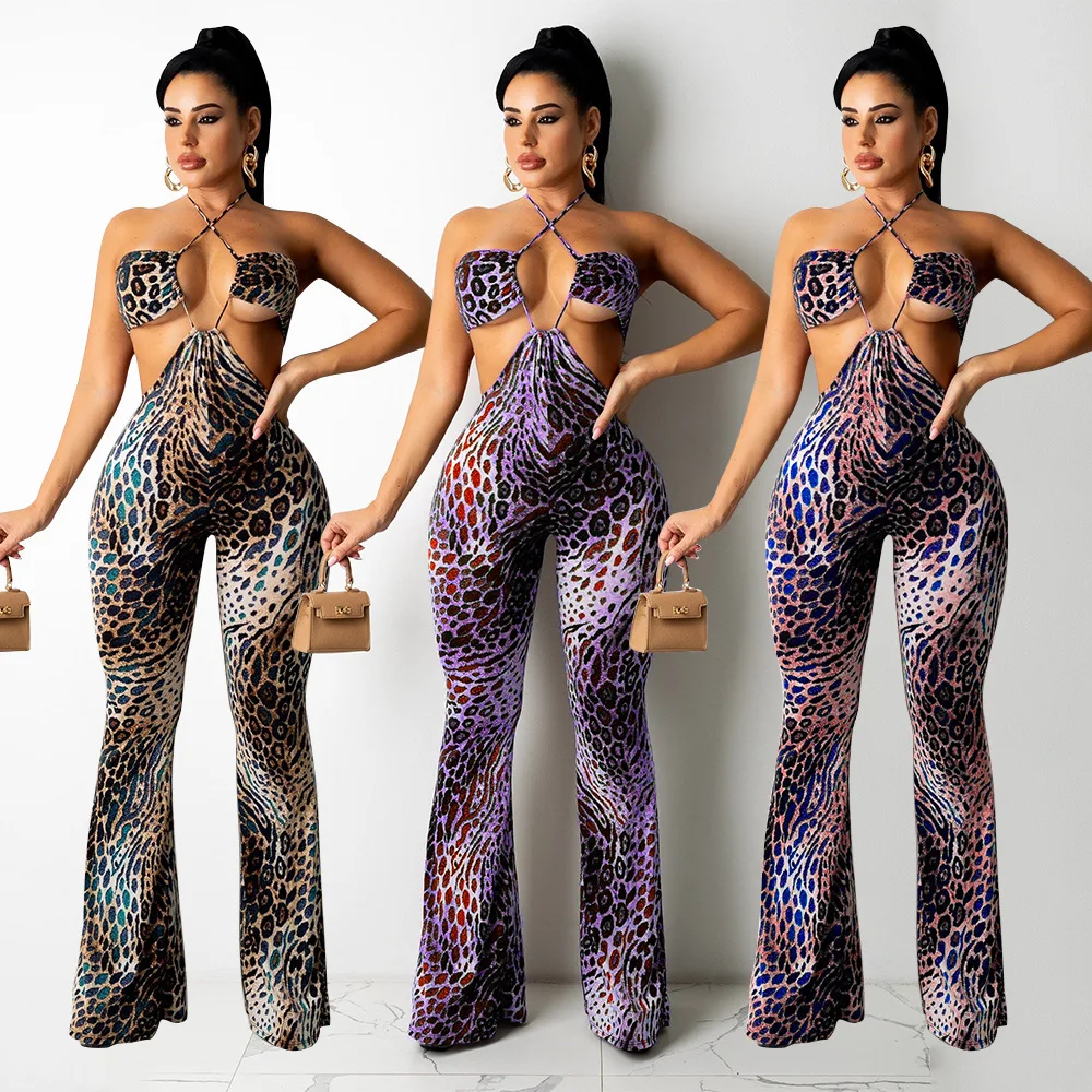 

Women's clothing sexy hollow neck women's jumpsuit trousers flared pants temperament slim and thin exaggerated clothing new prod
