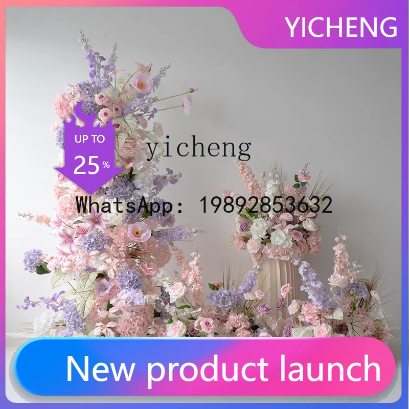 X2 sweet pink purple wedding decoration upright arch floral background arrangement simulated flower
