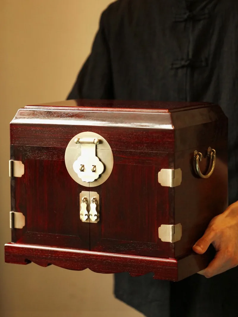 Solid wood high-end large-capacity jewelry box mahogany with lock storage box wedding Valentine's Day gift