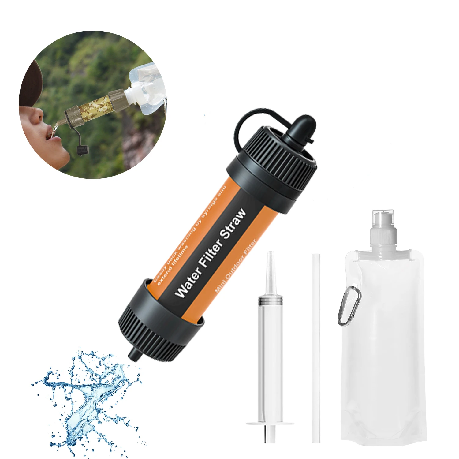 

Mini Personal Water Filter Squeeze Filter Straw With 3 Stages Filter Material Compact Lightweight Bacteria Removal For Emergency