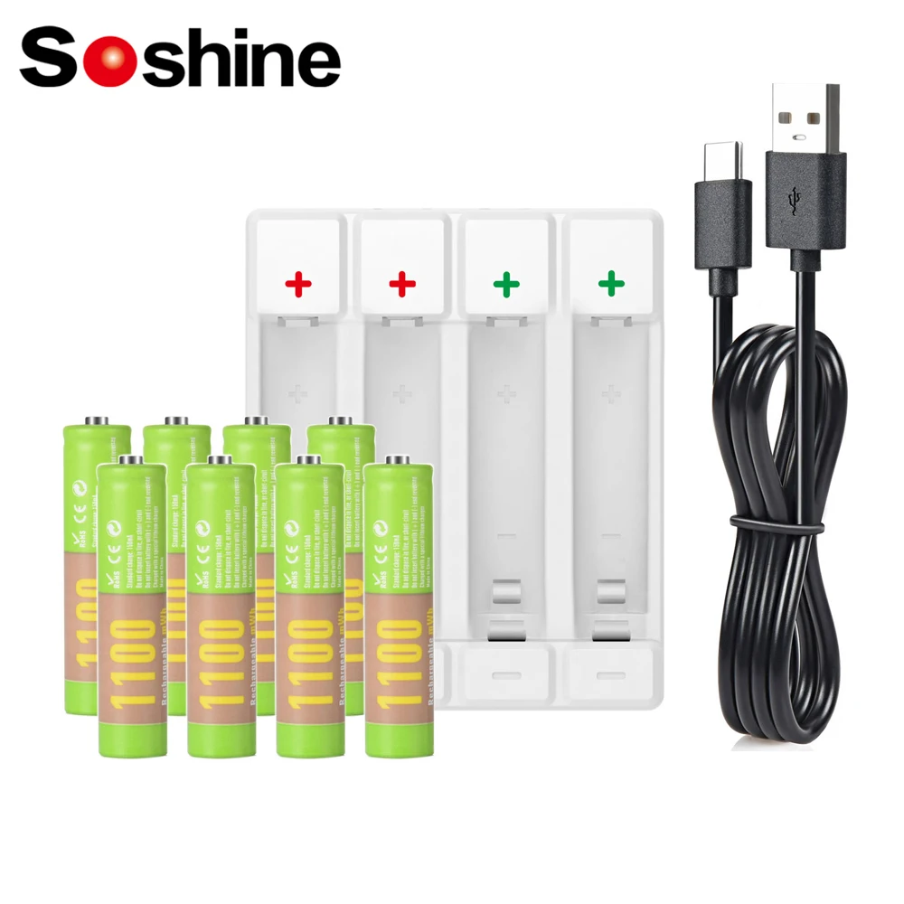 Soshine 1.5V 1100mWh Batteries AAA 1100mWh Lithium Rechargeable Battery and Li-ion AA AAA Smart Rechargeable Batteries Charger