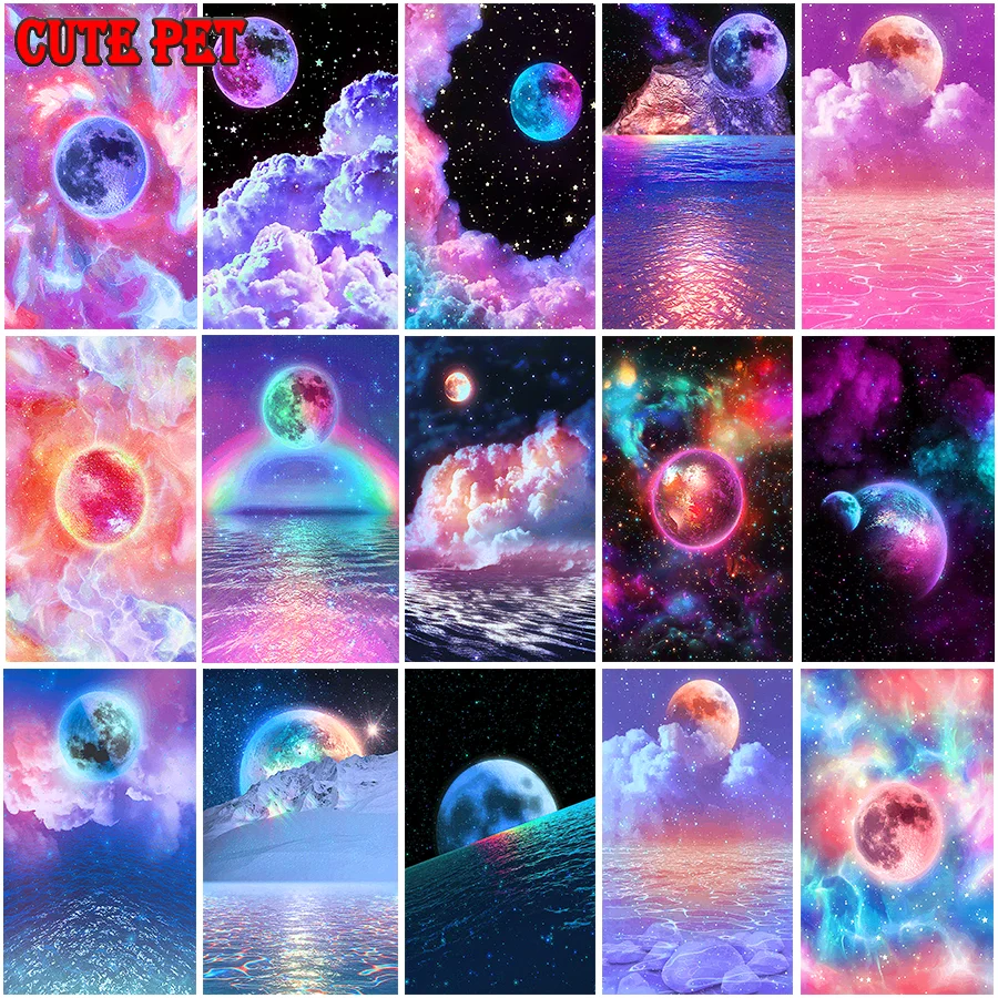 Color starry sky Diy Diamond Painting Planet clouds Bright 5D Full Diamond Embroidery rhinestone mosaic Diamond Embroidery Art