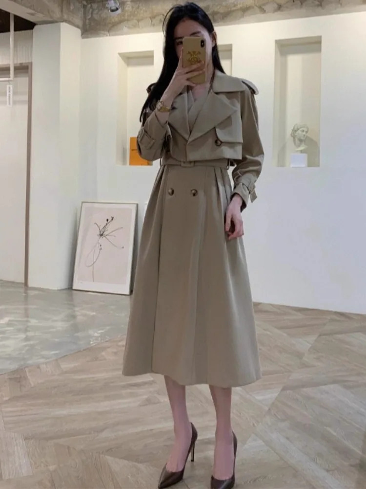 

Sli Retro Svel Vest Dr with Belt ort Collar Windbreaker Coat Ele Faionable Streetwear Spring Autumn