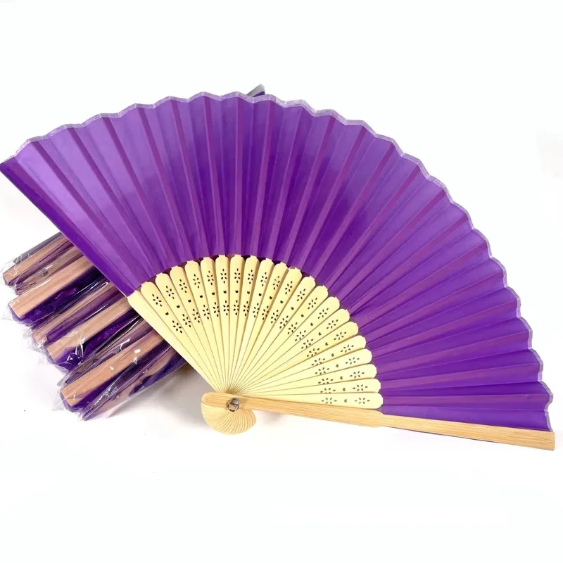 Chinese Mini Summer Souvenir Wedding Fan White Pink Fabric Folding Fan With Tassel Personalised Handheld Race Bamboo  Fan
