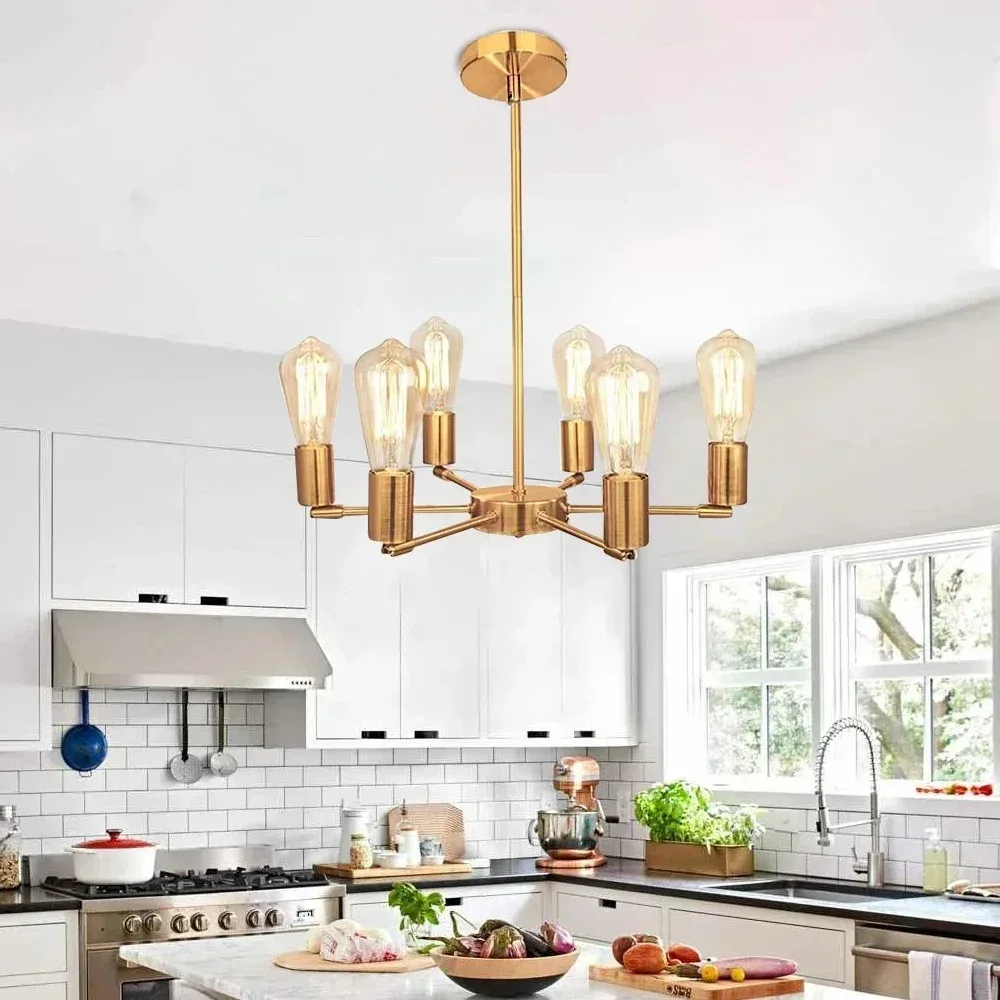 JOYINLED 6-Light Gold Sputnik Chandelier Modern E27 Mid Century Ceiling Light for Dining Room Foyer Entryway Bedroom