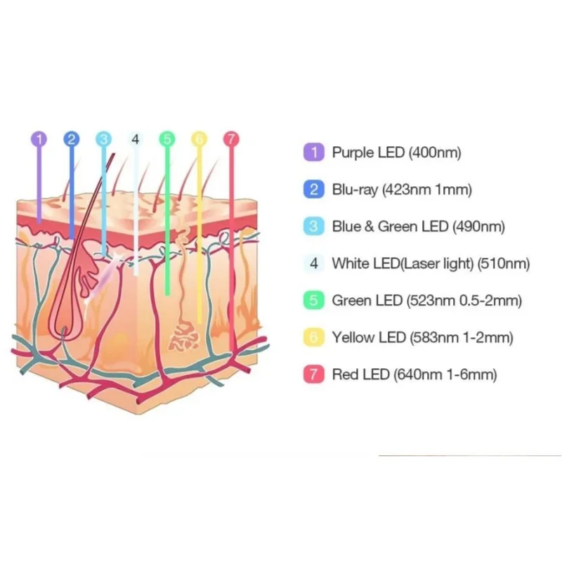 7 สี Phototherapy PDT LED พอกหน้าอุปกรณ์ความงามบนใบหน้าสปาผิวกระจ่างใสฟื้นฟู Anti Acne Smooth Brighten ริ้วรอย