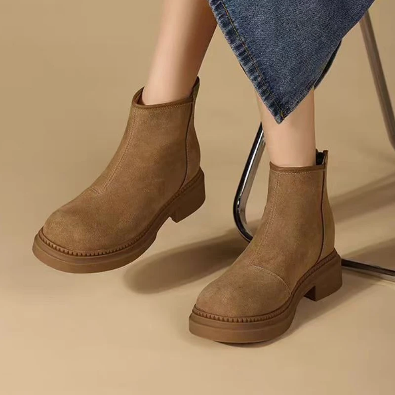 

2025 Winter New Women Ankle Boots Suede Flats Snow Boots Casual Shoes Trend Fashion Woman Sneakers Walking Chelsea Botas Mujer