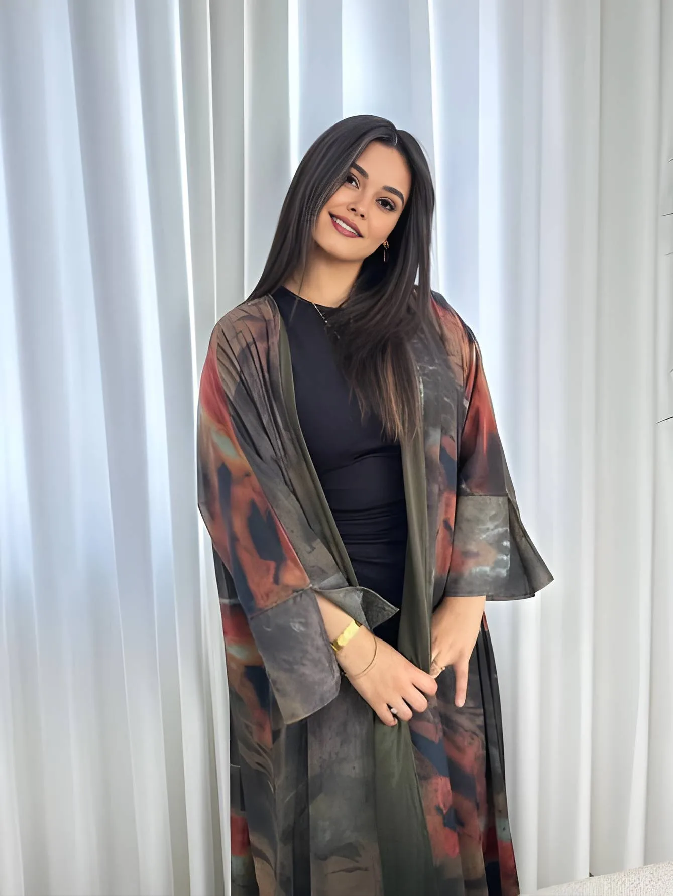 

Islamic Clothing Printed Open Front Abaya Full Sleeve Maxi Dress Women Jilbabs Turkey Robe Caftan Muslim Kaftans Arabian Abayas