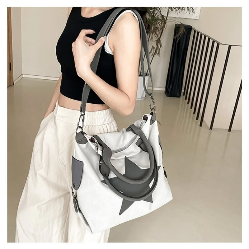 E74B Women Bag Large Capacity Shoulder Bag Student Schoolbag Star Crossbody Bag Messenger Bag Canvas Handbag for Travel