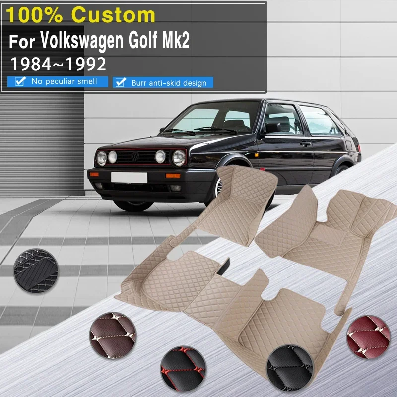 Complete RHD Car Carpet Floor Mats For Volkswagen Golf Mk2 19E 1984~1992 2door Leather PadsCar Floor Matts Tapetes Para Carro Ca