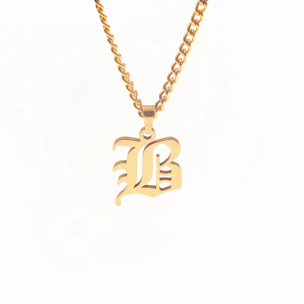 Gothic Initial Chain Choker Necklace Letter Old English Z A B C D Summer Famme Jewelry Stainless Steel Pendant Necklaces Gift