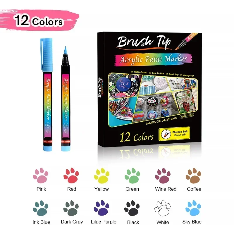 12Pcs Graffiti Nail Pen For Pets Dog Cat Gift Nail Art DIY Nail Polish Pen Waterproof Acrylic Paint Marker Brush Manicure Tools