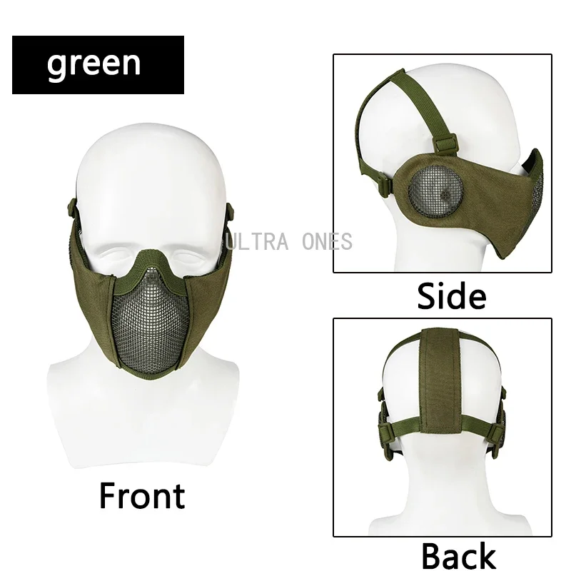 Máscara táctica de media cara para Paintball, malla de acero transpirable, protección de combate Airsoft, caza, tiro, CS