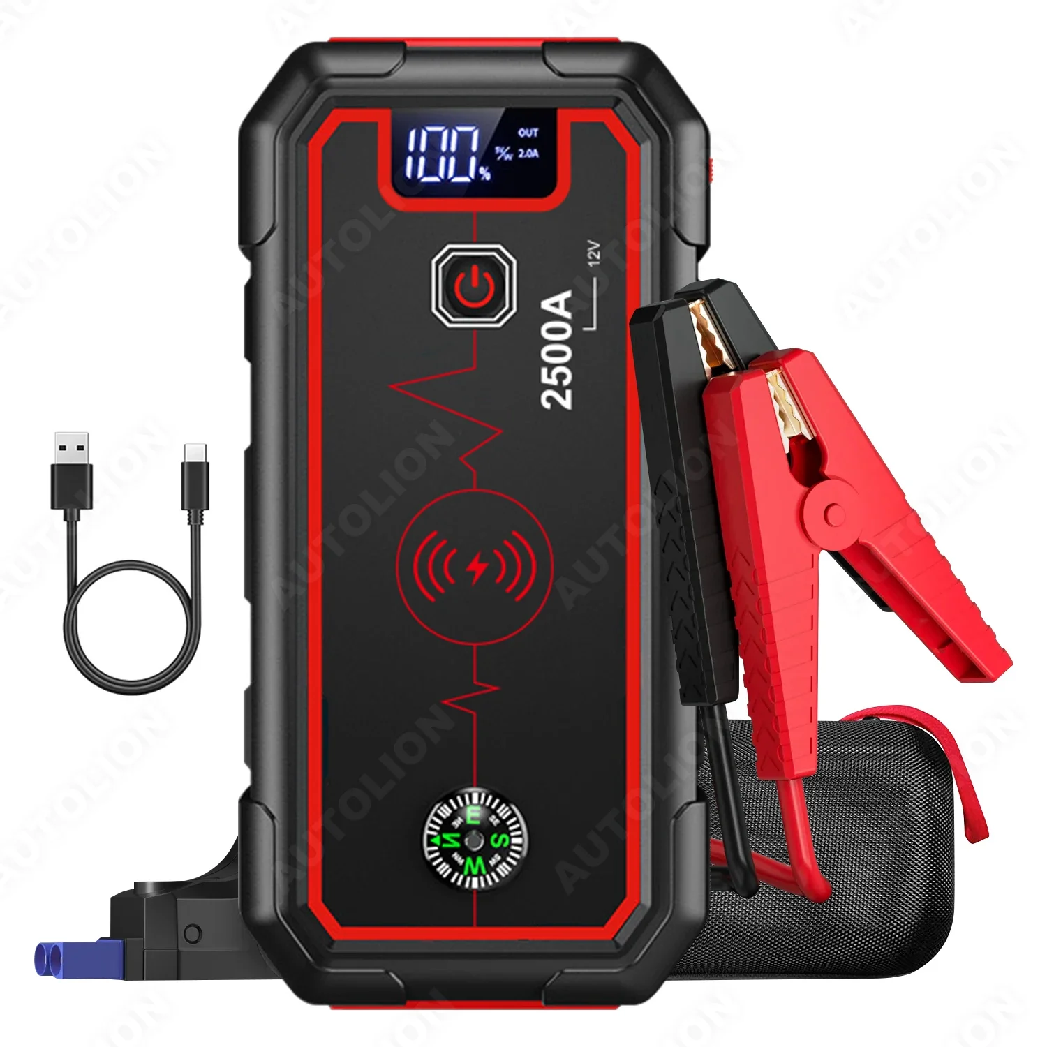 

2500A Jump Starter with Wireless Charging 12V Emeygency Vehicle Tools Power Bank Battery Starting Device Car Booster