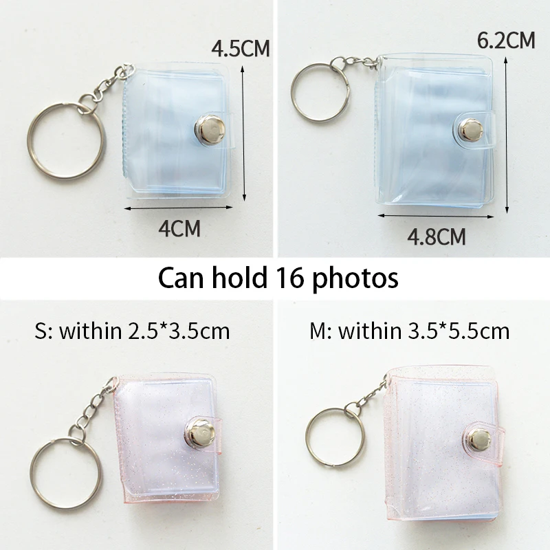 Mini Photo Album 16 Pockets PVC Transparent Frosted Photocard Binder Album Sticker Name Cards Holder Coin Holder with keychain