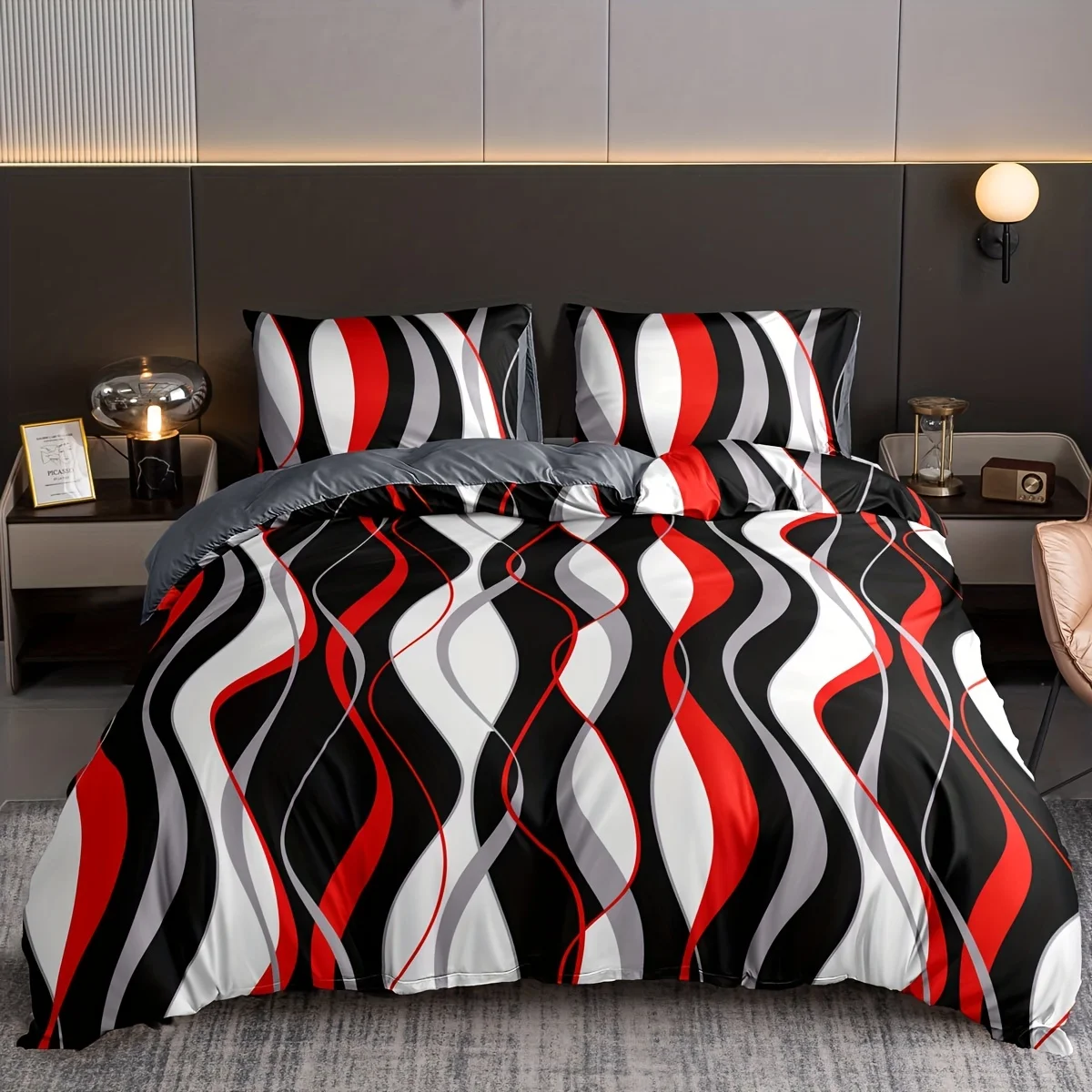 Colorful Line Print Bedding Set Soft Comfortable Breathable Duvet Cover For Bedroom Guest Room (1*Duvet Cover + 2*Pillowcase)