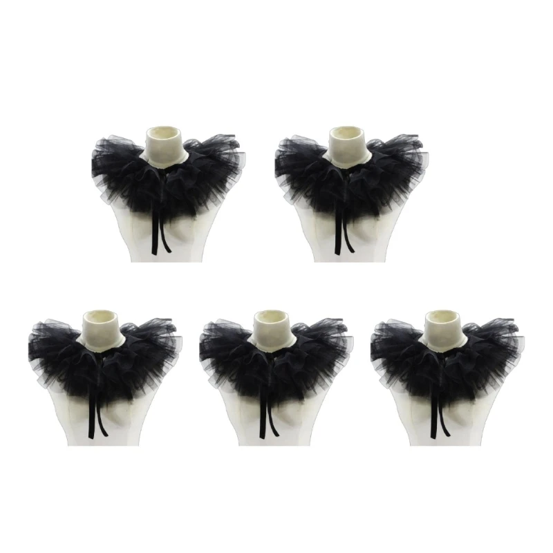 Victorian Ruffled ตาข่ายปลอมคอผ้าคลุมไหล่ Tulle Clown คอสเพลย์คอ Ruff Choker Drop shipping