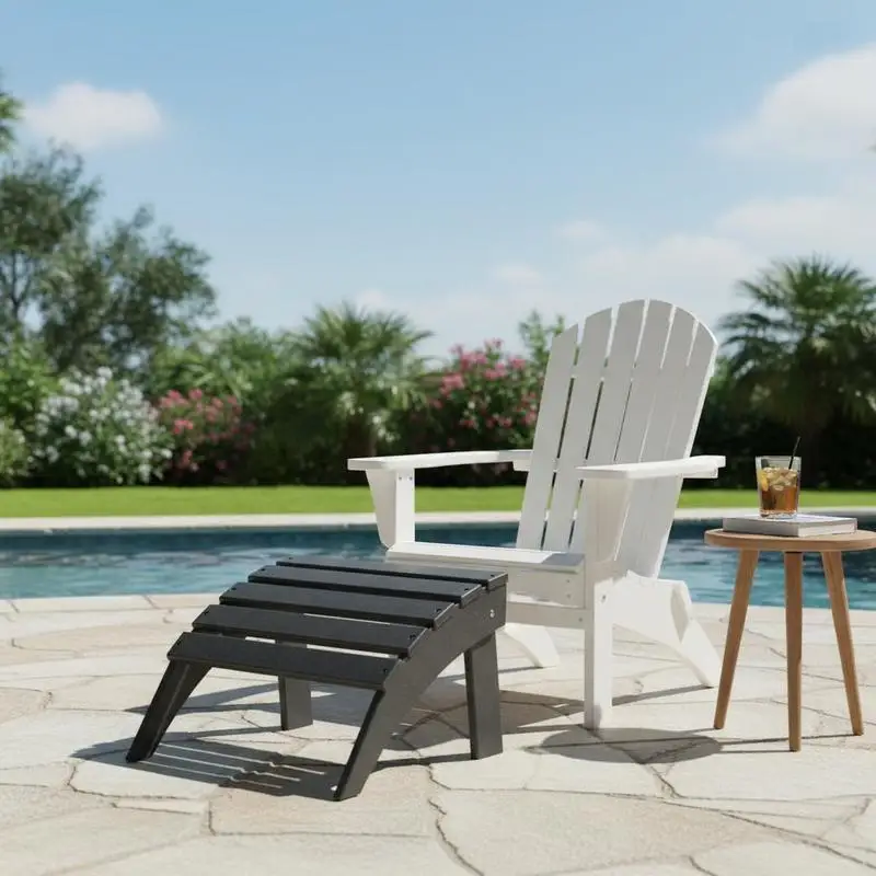 

HDPE Folding Footstool 18.7L x 19.7W x 13H Inch For Porch Pool Backyard, Foldable Design Weather Resistant Construction Outdoor Furniture Accessory Black