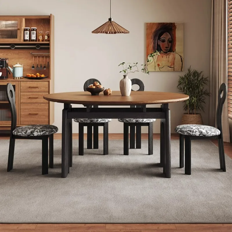 Picture 4: French medieval style solid wood dining table and chair combination for small home living room variable round table
