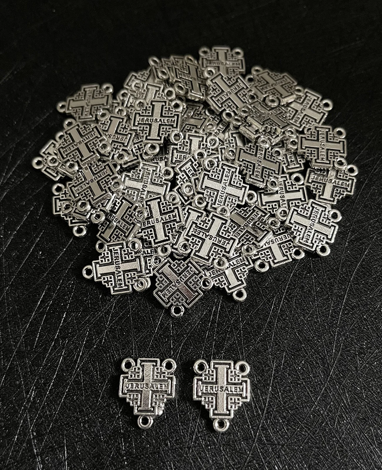 50Pcs/Lot 3-Hole Centerpiece DIY Prayer Chaplet Jerusalem Medal Rosary Necklace Connector Religious Keepsake Jewelry Making Part