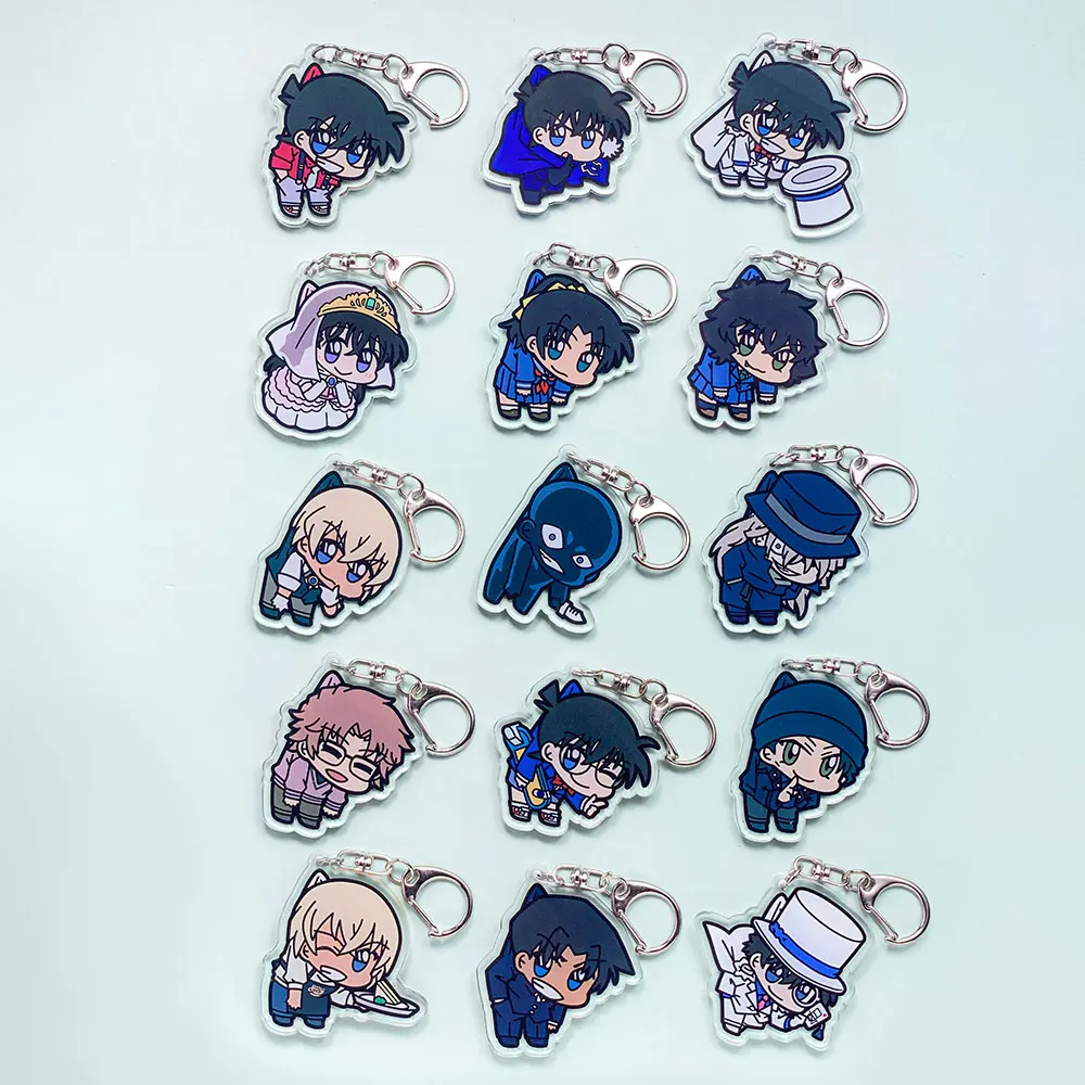 شخصيات أنيمي المحقق كونان الاكريليك سلسلة مفاتيح السيارة اكسسوارات حقيبة سحر لطيف على ظهره قلادة حلقة رئيسية هدايا للأصدقاء