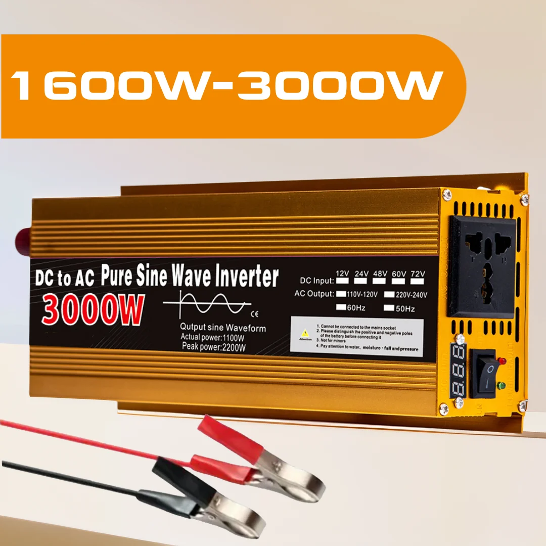 Pure Sine Wave Inverter 12V 220V 1600W 2200W 3000W DC To AC Power Supply Voltage Portable Converter Car Solar Inverter