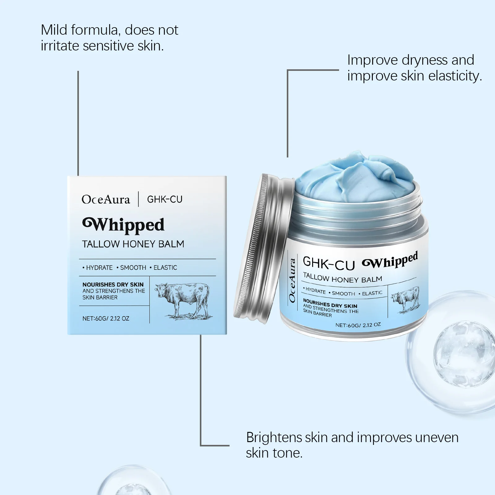 Oceaura 60g Tallow Honey Balm Deep Moisturizing Non-greasy Enhance Smoothness Strengthen Skin Barrier Softening Daily Body Cream