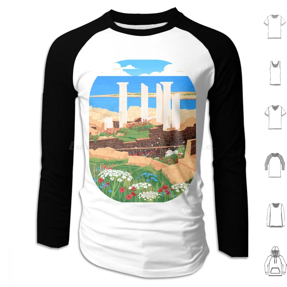Sudaderas con capucha de verano en Delos, manga larga, verano griego, Eurosummer, historia antigua, arqueología griega antigua, paisaje marino