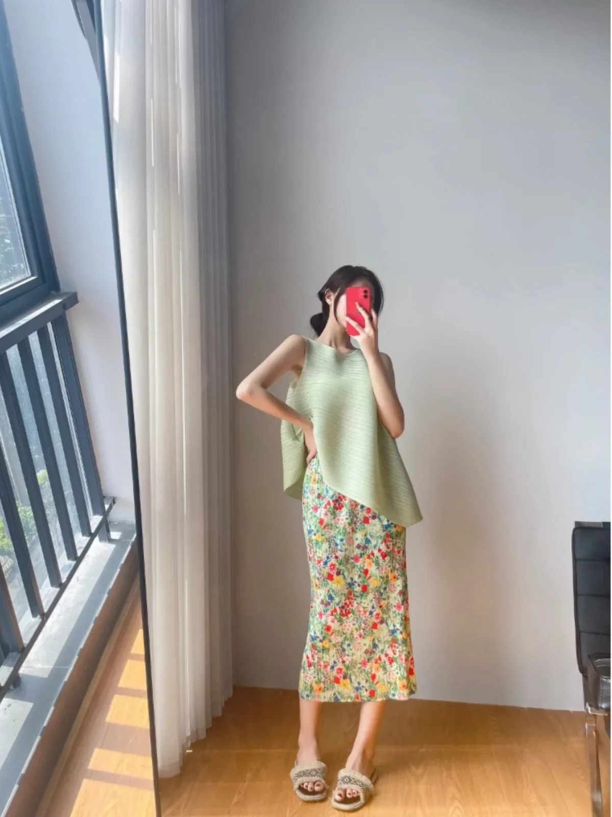 Saias Casual Ice Silk F Skirt with Floral Print Women's Summer Thin Sle Bifold Beach Sand Beach Dr Korean Version Travel Dress