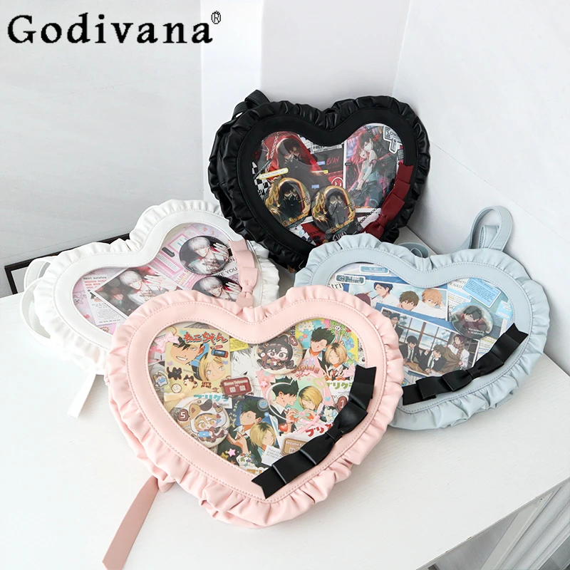 Sweet Cool Love Shape Itabag Lolita Hot Girl Bowknot Leather Crossbody Bags Casual Shoulder Bag Bolso Handbags