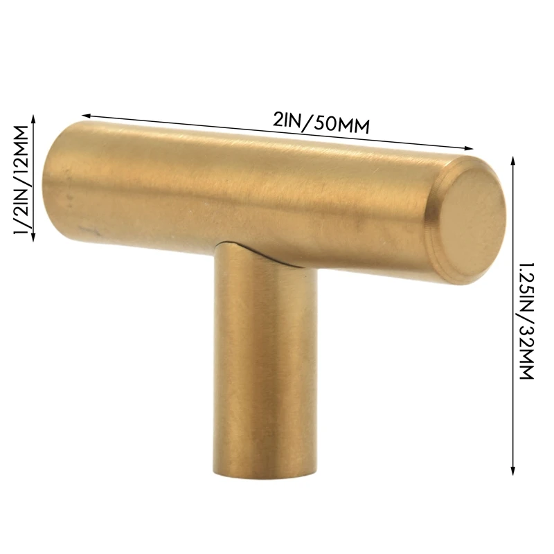 M11K-10 Pack Single Hole Gold Cabinet Knobs And Pulls Door Cupboards Bedroom Furniture Handles 50Mm/2In Overall Length