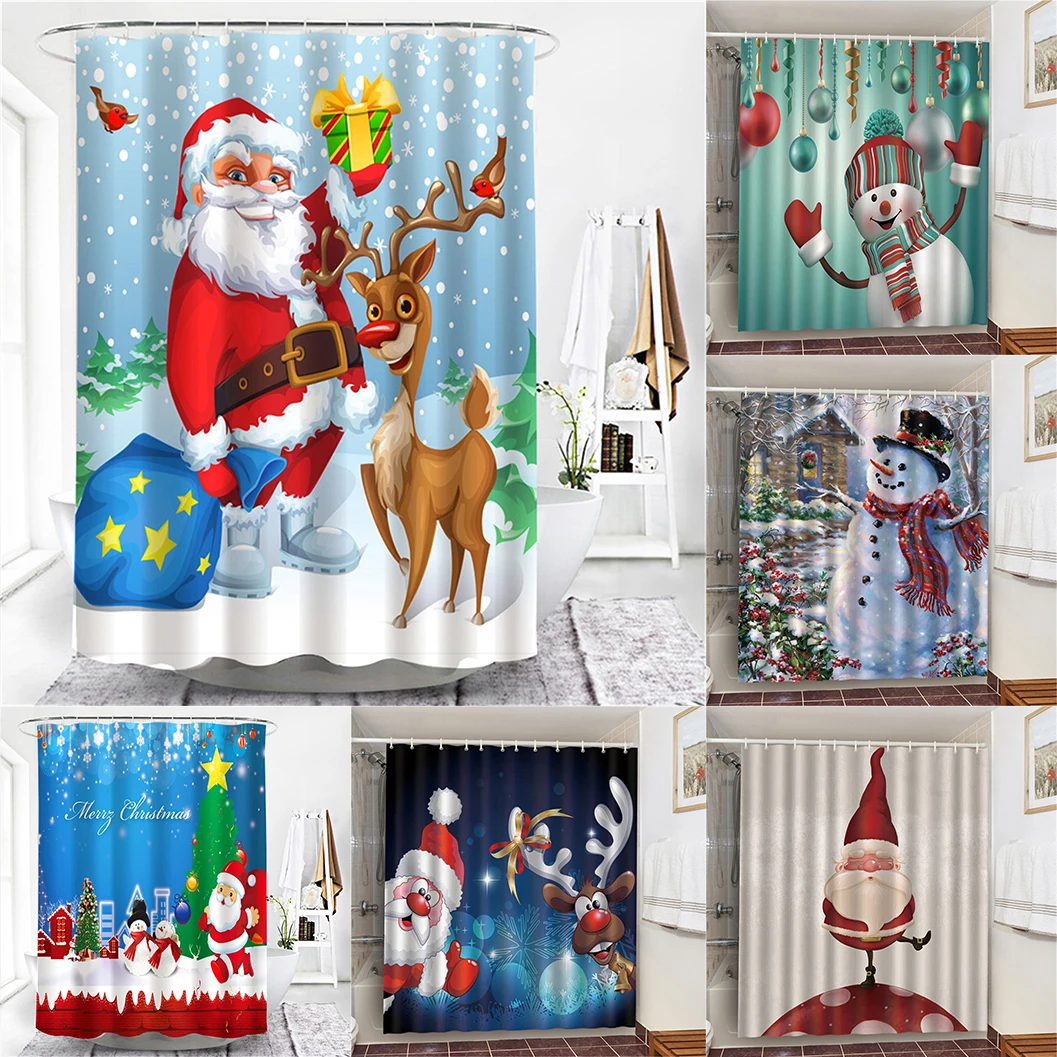 

Santa Claus Style Bathroom And Shower Curtains Kitchen Curtain Christmas Printing Full Bathroom Showers Bathtub Screen 180X180