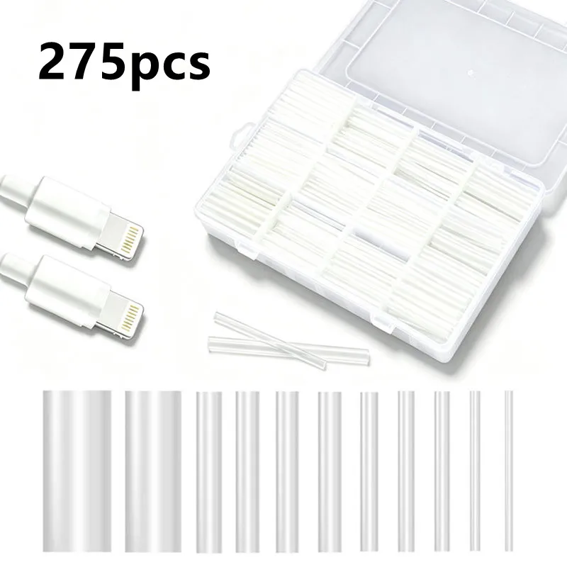 275pcs Heat Shrink Tubing Kit 3:1 Ratio Adhesive Clear Lined For Marine Grade Shrink Wrap Industrial Electrical Cable Sleeve