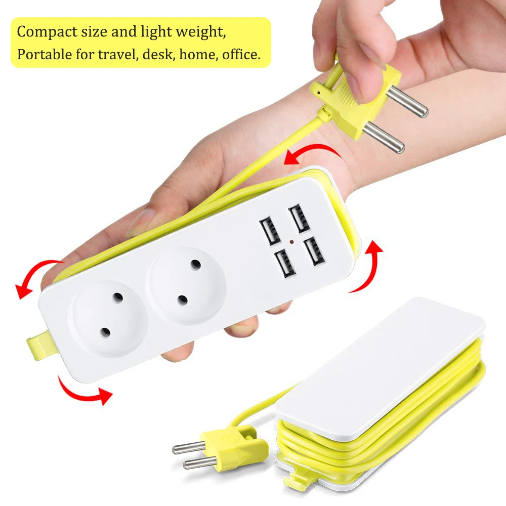 Ciabatta da 4.8mm Multiprise EU KR 2AC 4USB 1200W adattatore per presa di protezione da sovraccarico cavo di prolunga da viaggio da 1.5M per ufficio