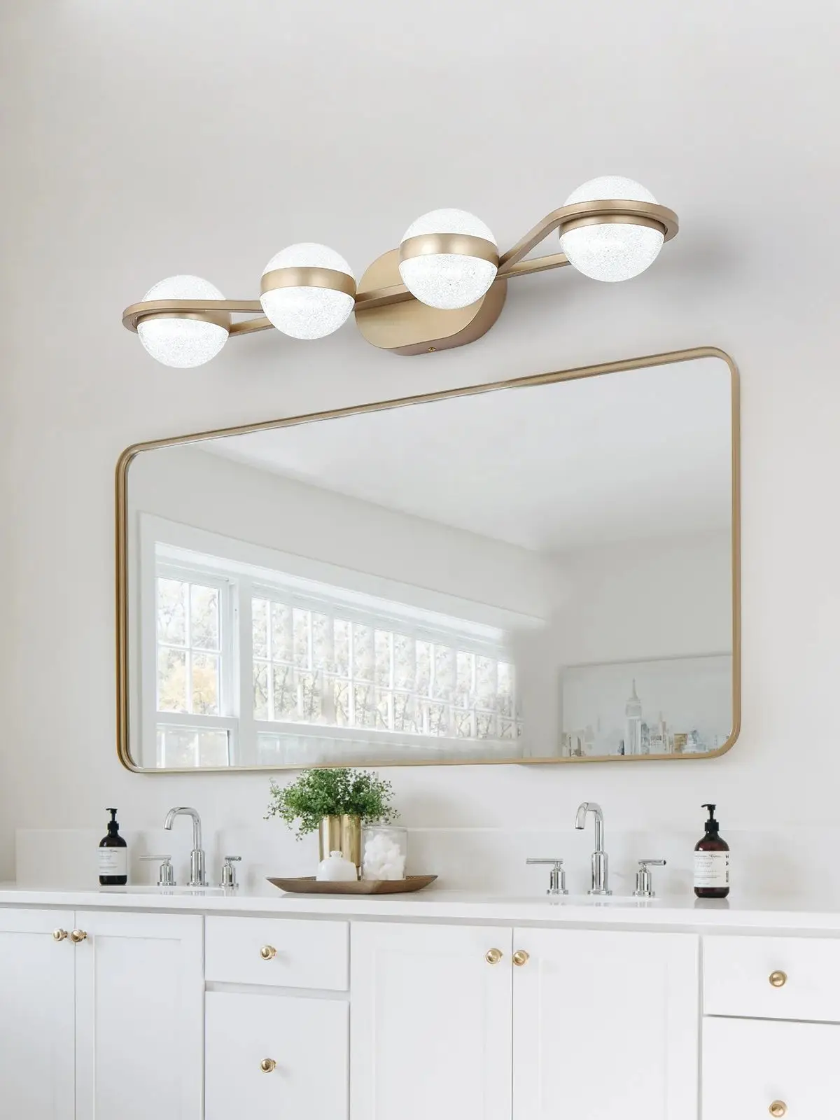 Modern Minimalist Gold Bathroom Vanity Light, 4 Bulb Frosted Glass Shades, Wall Mounted Decorative Lighting Fixture, Suitable fo