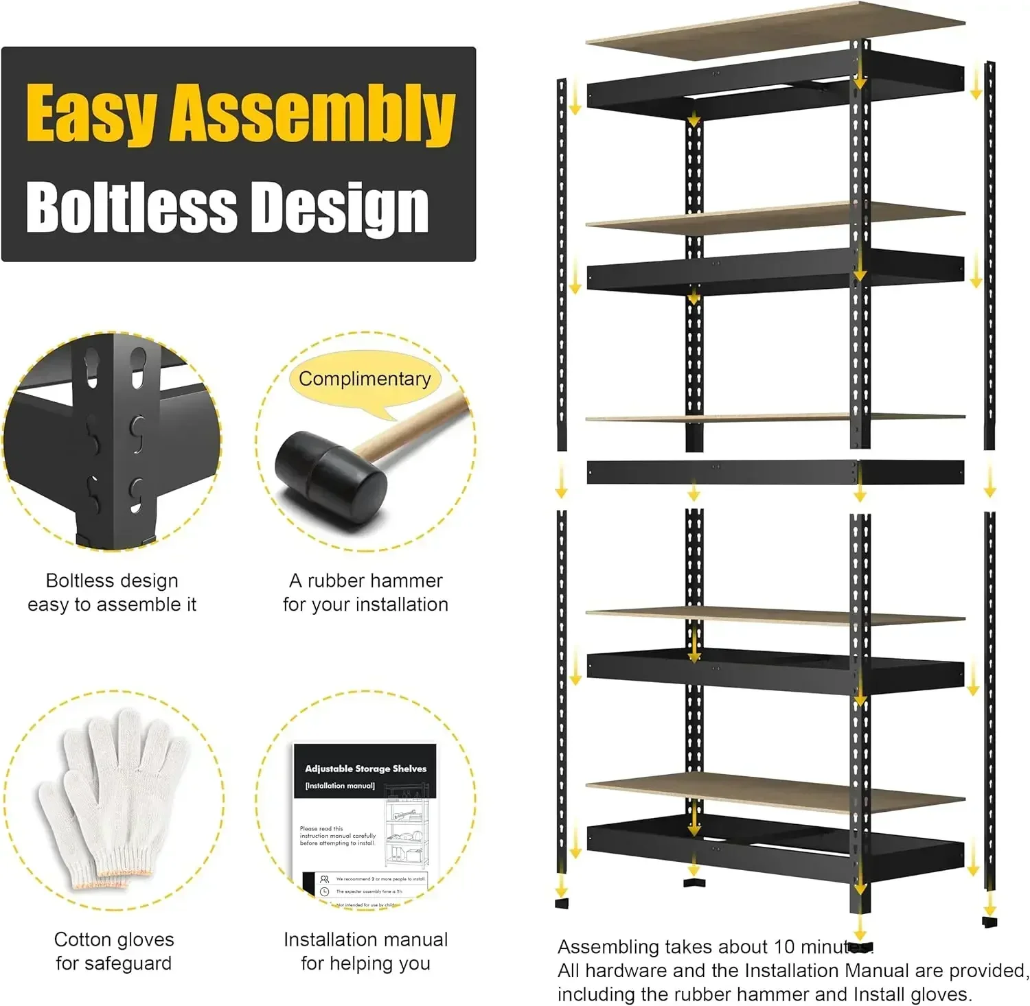 Prateleiras de armazenamento resistentes Prateleiras de armazenamento de garagem ajustáveis, unidade de prateleira de rack utilitário de armazenamento de metal