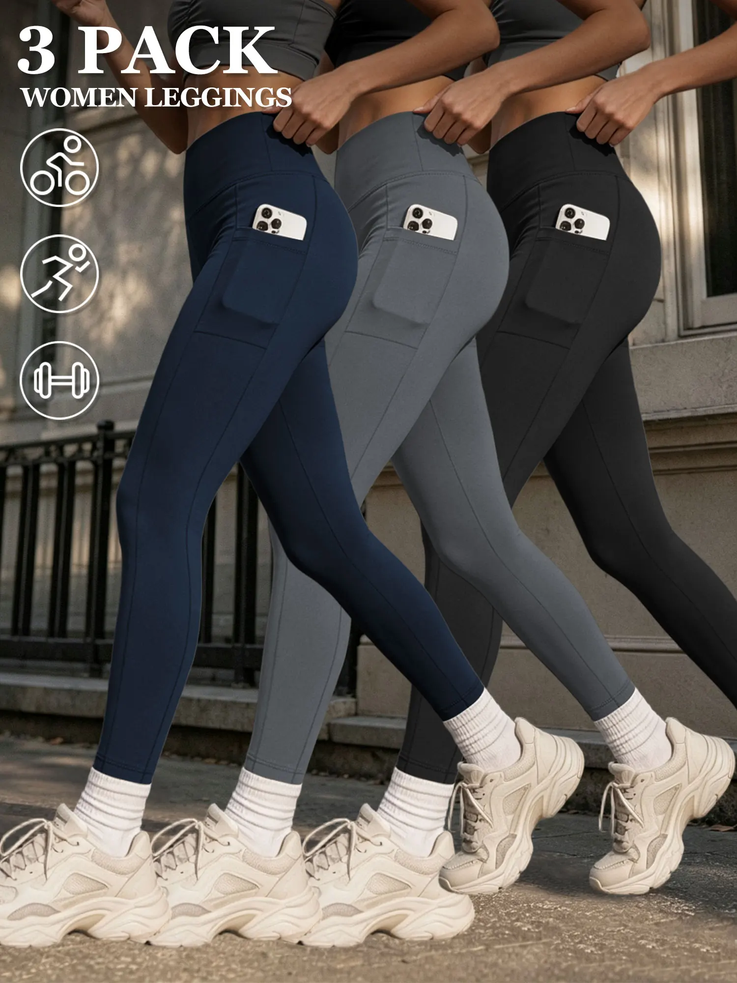 3 Pack High Waisted Leggings for Women with Pockets Soft Active Tummy Control Pants for Yoga Running & Daily Wear
