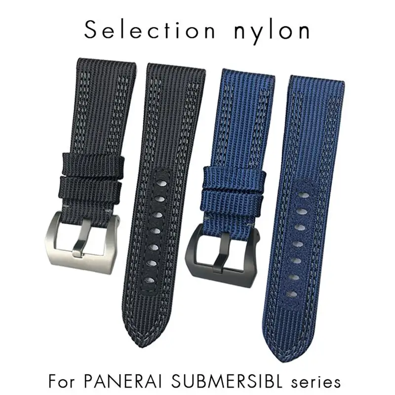 BEFIA 24mm 26mm Nylon Fabric Watch Band For Panerai Submersible Luminor PAM Canvas Leather Sport Strap Gift Tools