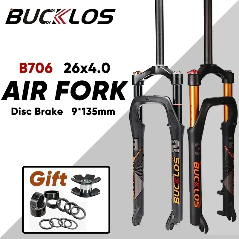 BUCKLOS Fat Bike Fork 26inch 4.0\'\' Tire Mountain Bike Air Suspension Fork 9*135mm Quick Release Snow Bike Fork Bicycle Parts