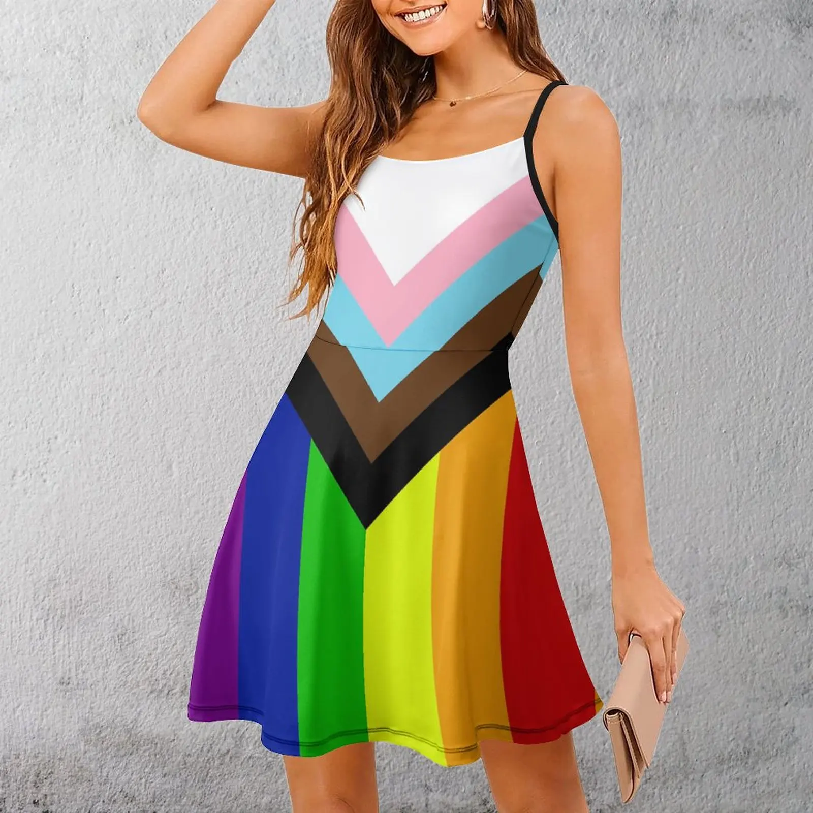 “Progress” Pride Flag Women's Sling Dress Unique Sexy Woman's Clothing Geeky  Vacations Strappy Dress